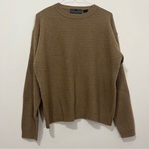 Consensus 100% Cashmere Sweater Waffle Knit Lightweight Crew Neck Mens L Brown